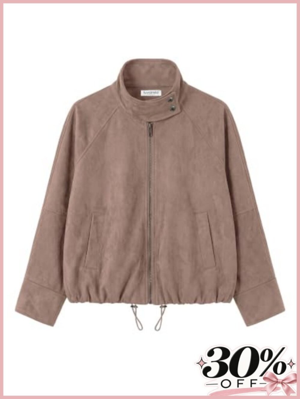 Faux Suede Cropped Funnel Neck Zip Up Bomber Jacket